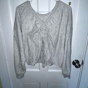 Gray V-Neck Ruched Women's Top